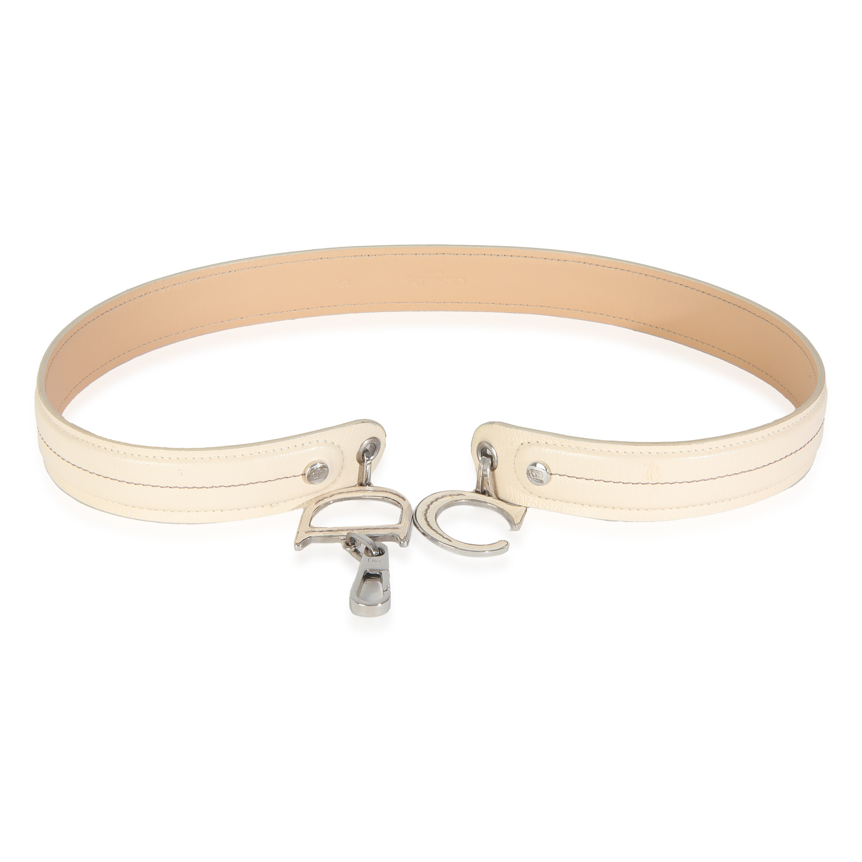 Christian Dior Vintage White Leather Cd Charm Waist Belt